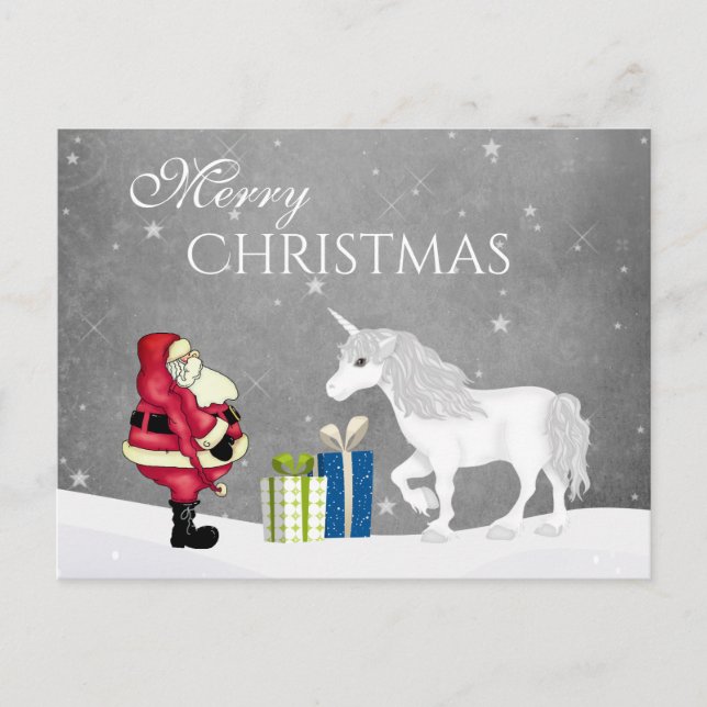 Cute Santa and Unicorn Merry Christmas Postcard (Front)
