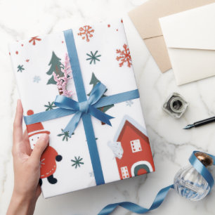 Cute Santa and xmas tree printed red and white  Wrapping Paper