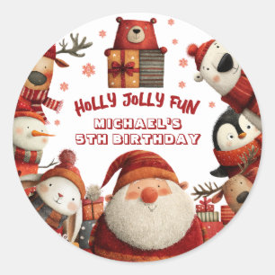 Cute Santa Animals Christmas Kids' Birthday Party Classic Round Sticker