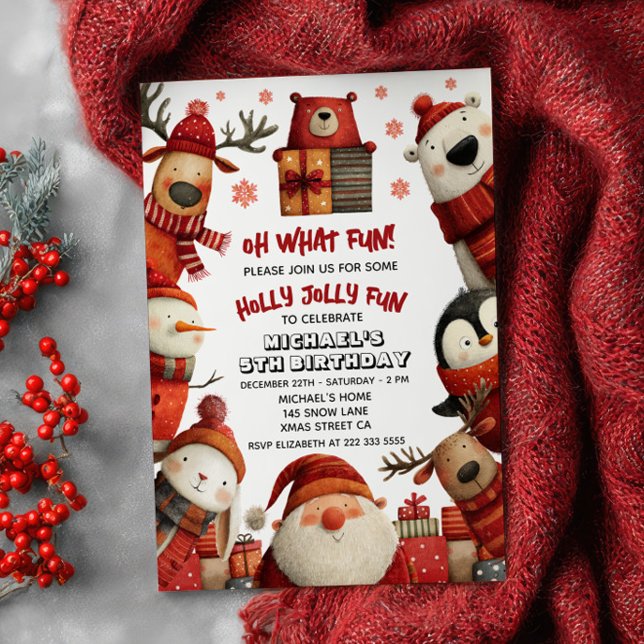 Cute Santa Animals Festive Xmas Kids' Birthday Invitation (Creator Uploaded)
