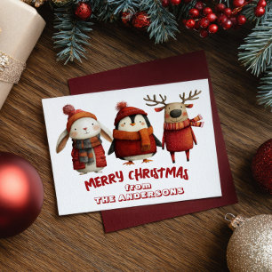 Cute Santa Animals Merry Christmas from Festive  Holiday Postcard
