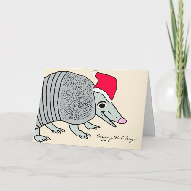Cute Santa Armadillo Christmas Holiday Card (Front)