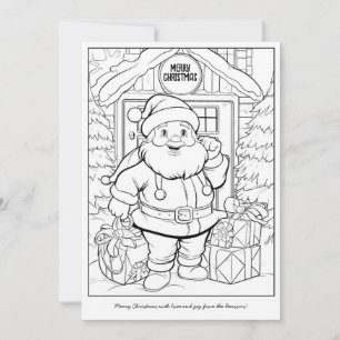 Cute Santa at Family Home Art Colouring Christmas Holiday Card