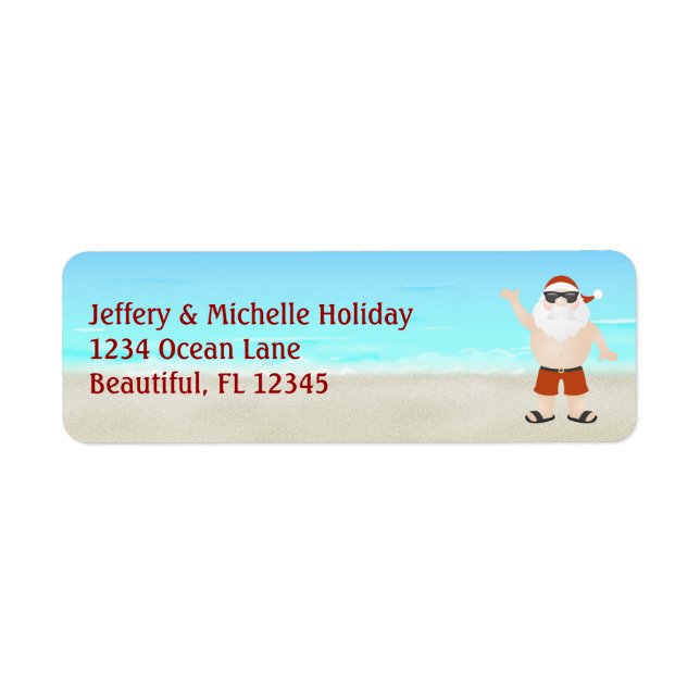 Cute Santa at the Beach Christmas Holiday Address (Front)