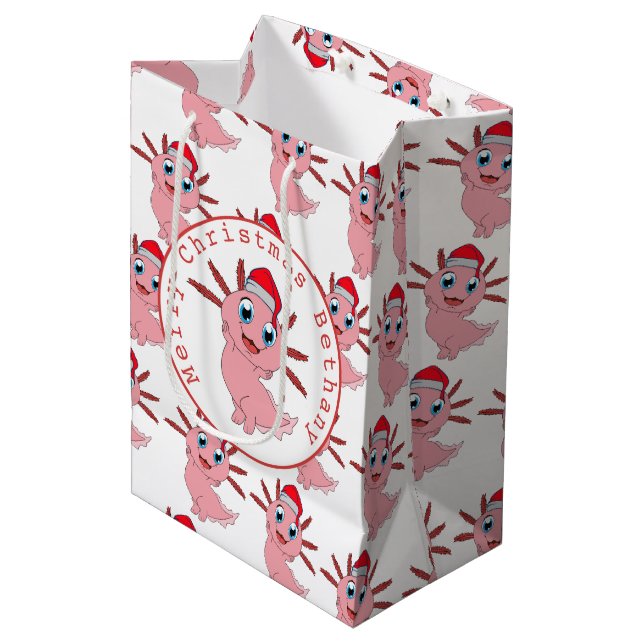 Cute Santa Axolotl Name Merry Christmas  Medium Gift Bag (Front Angled)