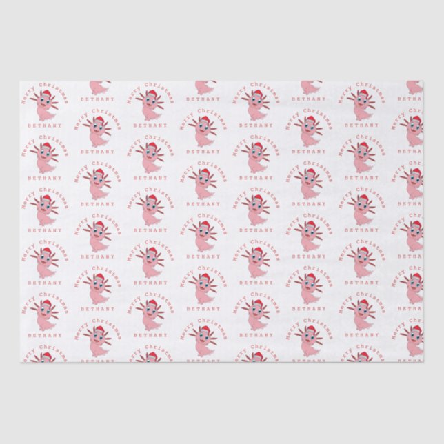 Cute Santa Axolotl Pattern Name Merry Christmas  Tissue Paper (Front)
