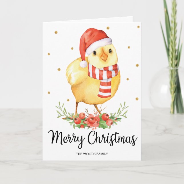 Cute Santa Baby Chick Merry Christmas Greetings Holiday Card (Front)