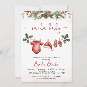 Cute santa baby christmas  Clothesline baby shower Invitation