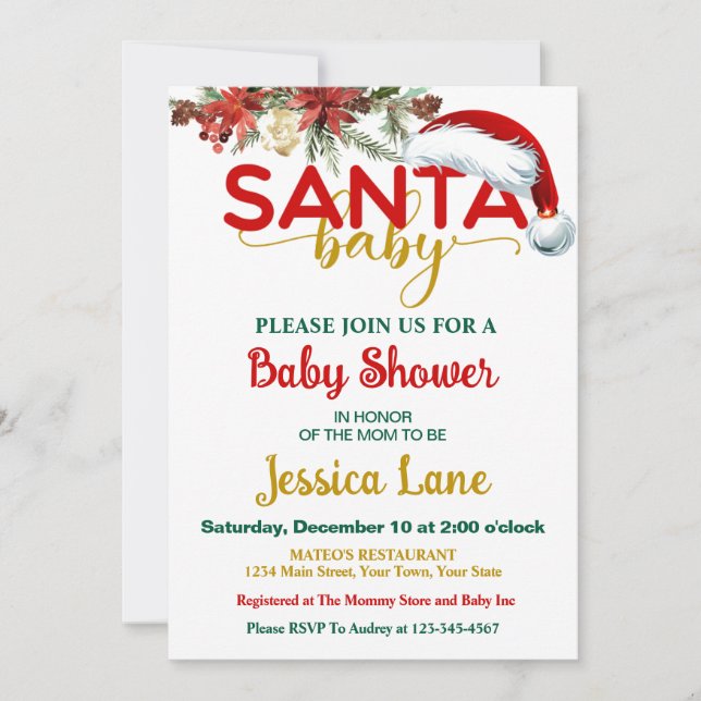 Cute Santa Baby December Baby Shower Invitation (Front)
