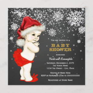 Cute Santa Baby Girl Snowflake Baby Shower Invitation