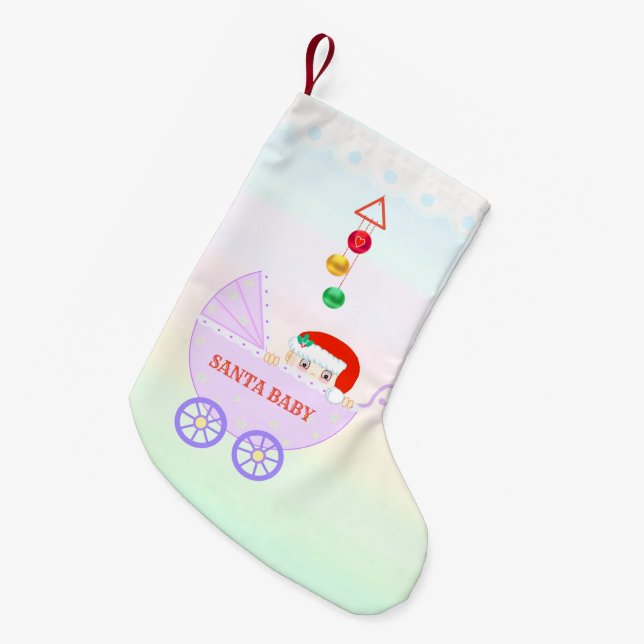 Cute Santa Baby on Pastel Colours Small Christmas Stocking (Front (Hanging))
