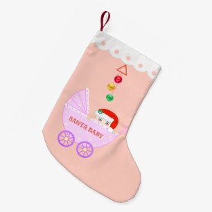 Cute Santa Baby on Pink Small Christmas Stocking