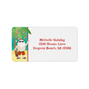 Cute Santa Beach Christmas Holiday Address Label