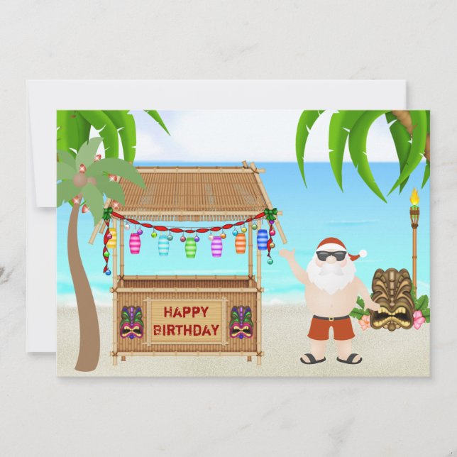 Cute Santa Beach Holiday Birthday Invitations (Front)