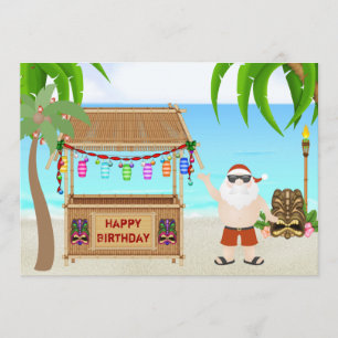 Cute Santa Beach Holiday Birthday Invitations