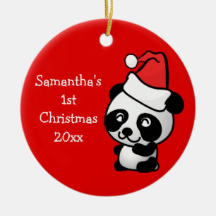 Cute Santa Bear Baby's 1st Christmas Name Year Ceramic Tree Decoration