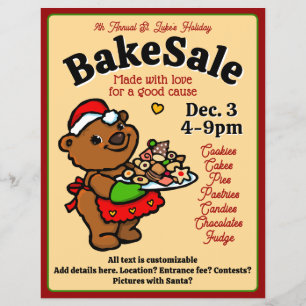 Cute Santa Bear Baker Bake Sale Promotional Flyer