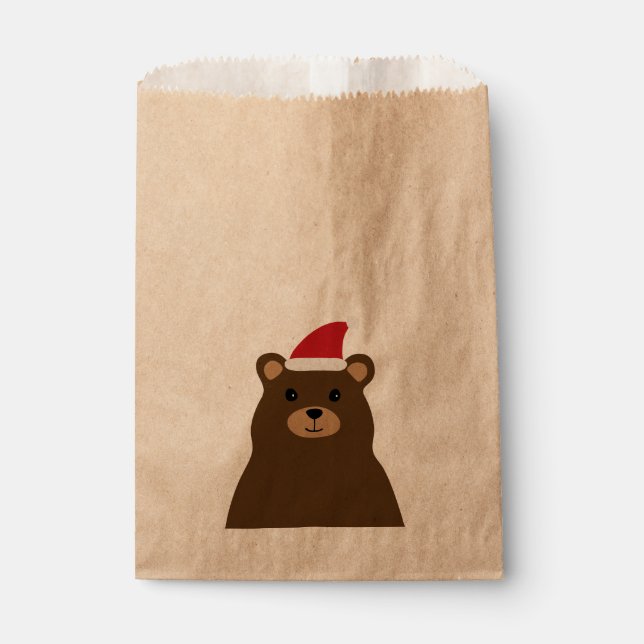 Cute Santa Bear Christmas Sack, Holiday Favour Bags (Front)