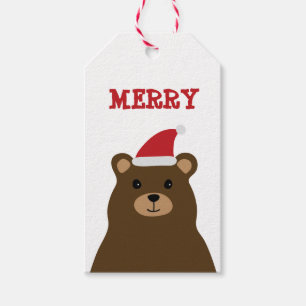 Cute Santa Bear Merry Christmas Tag, Holiday Gift Tags