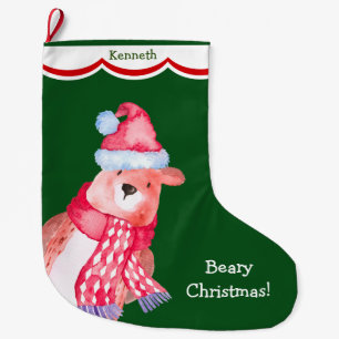 Cute Santa Bear Personalised Large Christmas Stocking