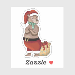 Cute Santa Bear with a gift Sticker