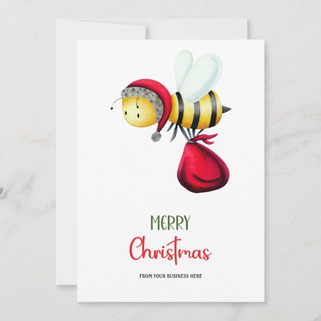 Cute Santa Bee Apiary Business Logo Christmas Holiday Card (Front)