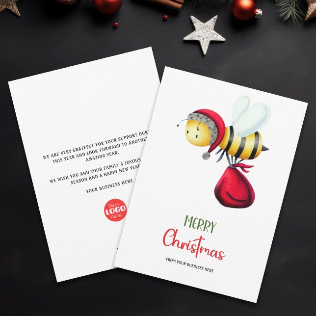 Cute Santa Bee Apiary Business Logo Christmas Holiday Card (Creator Uploaded)
