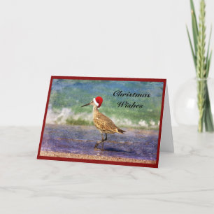 Cute Santa Bird at the Beach Christmas Card