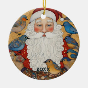 Cute Santa Blue Birds Ceramic Tree Decoration