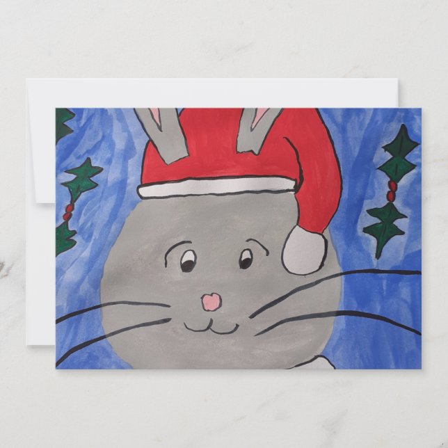 Cute Santa Bunny Flat Christmas Card (Front)