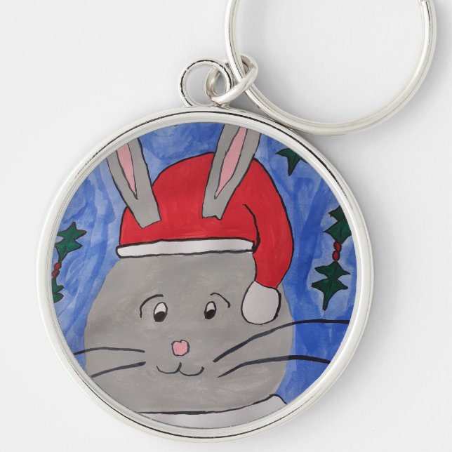 Cute Santa Bunny Key Ring (Front)