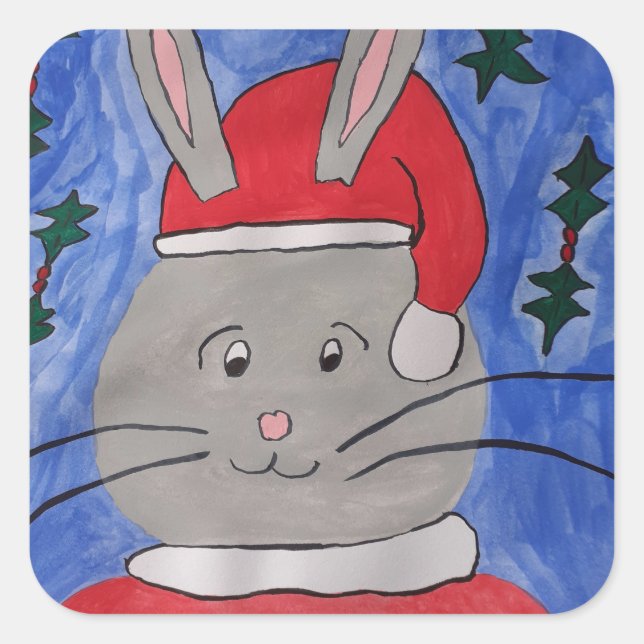 Cute Santa Bunny Square Sticker (Front)