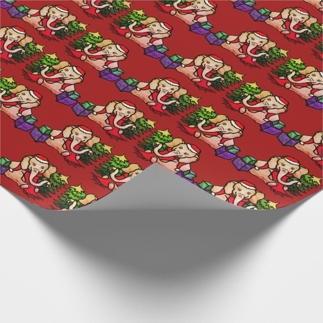Cute Santa Cartoon Elephants Christmas Wrapping Paper (Corner)