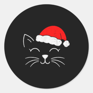 Cute Santa Cat Face Christmas Meow Kitty Pet Cat L Classic Round Sticker