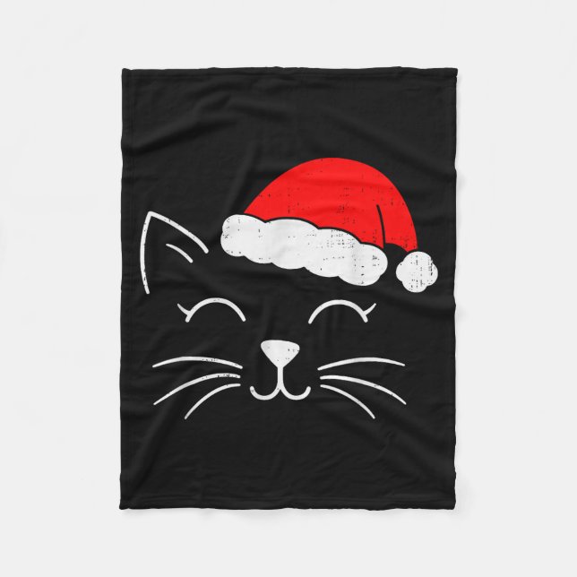 Cute Santa Cat Face Christmas Meow Kitty Pet Cat L Fleece Blanket (Front)