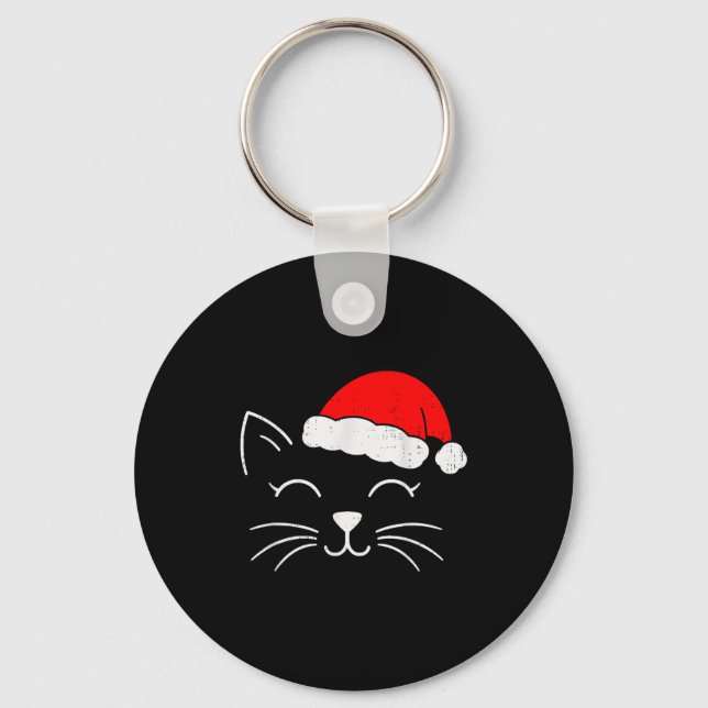 Cute Santa Cat Face Christmas Meow Kitty Pet Cat L Key Ring (Front)