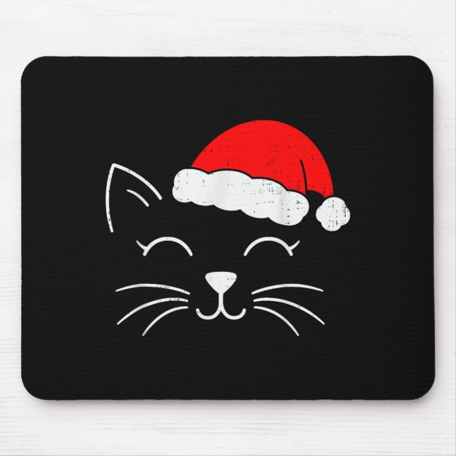Cute Santa Cat Face Christmas Meow Kitty Pet Cat L Mouse Mat (Front)