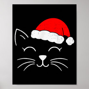 Cute Santa Cat Face Christmas Meow Kitty Pet Cat L Poster