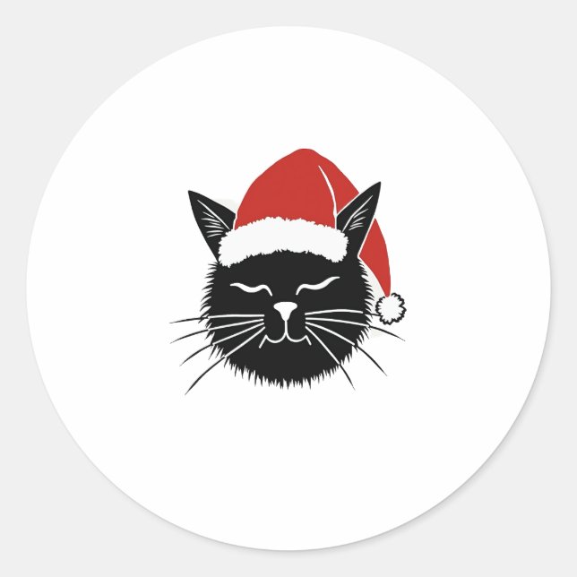 Cute Santa Cat Lover Christmas Men Women Kids T-Sh Classic Round Sticker (Front)