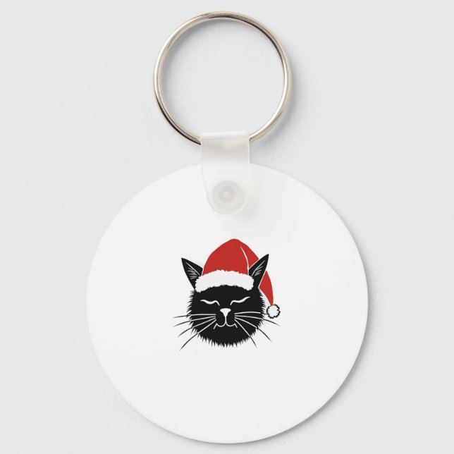 Cute Santa Cat Lover Christmas Men Women Kids T-Sh Key Ring (Front)