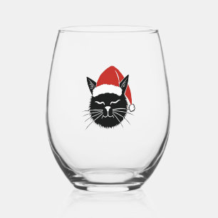Cute Santa Cat Lover Christmas Men Women Kids T-Sh Stemless Wine Glass