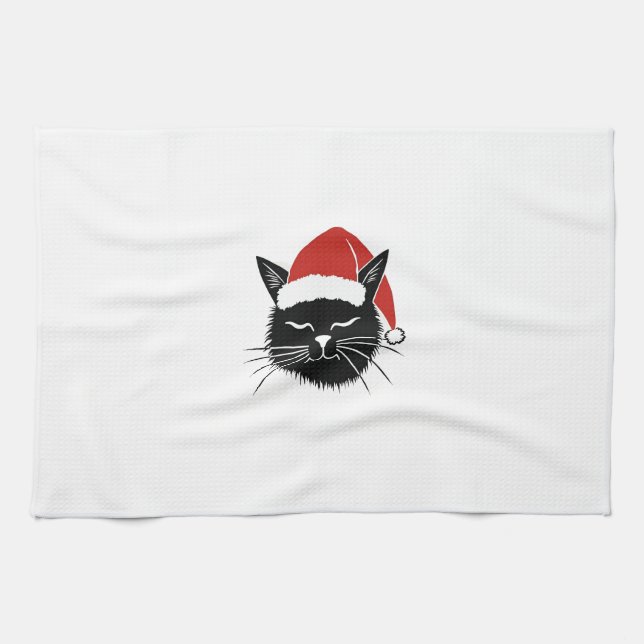Cute Santa Cat Lover Christmas Men Women Kids T-Sh Tea Towel (Horizontal)