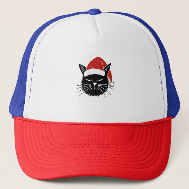 Cute Santa Cat Lover Christmas Men Women Kids T-Sh Trucker Hat (Front)