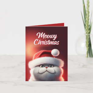 Cute Santa Cat Meowy Christmas Card
