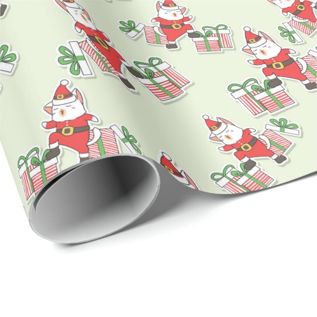 Cute Santa Cat Theme Christmas Gift Wrapping Paper (Roll Corner)