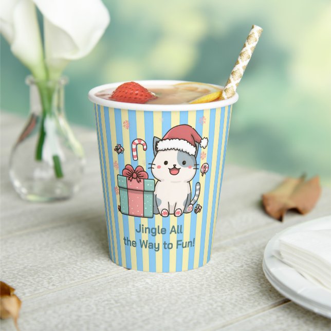 Cute Santa Cat with Gift Box Paper Cups (Insitu)