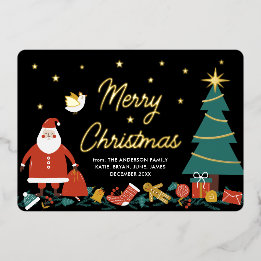 Cute Santa Christmas Foil Holiday Greeting Card
