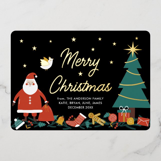 Cute Santa Christmas Foil Holiday Greeting Card (Front)