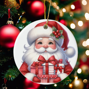 Cute Santa Christmas Gifts Add Name & Date Ceramic Tree Decoration