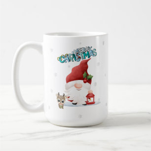 Cute Santa Christmas Gnome with Reindeer Coffee Mug